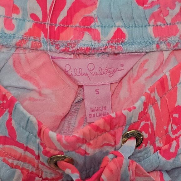 NWT Lilly Pulitzer - S - Katia Shell We Dance Drawstring Shorts Pink Blue $78 - Picture 2 of 3